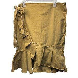 Who What Wear Mustard Yellow Ruffle Faux Wrap Skirt Size 12 Cotton Twill Mini